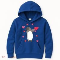 Dabbing Penguin Valentine's Day Love Heart Dance Pose Cute Gift Kids Hoodie thumb 0