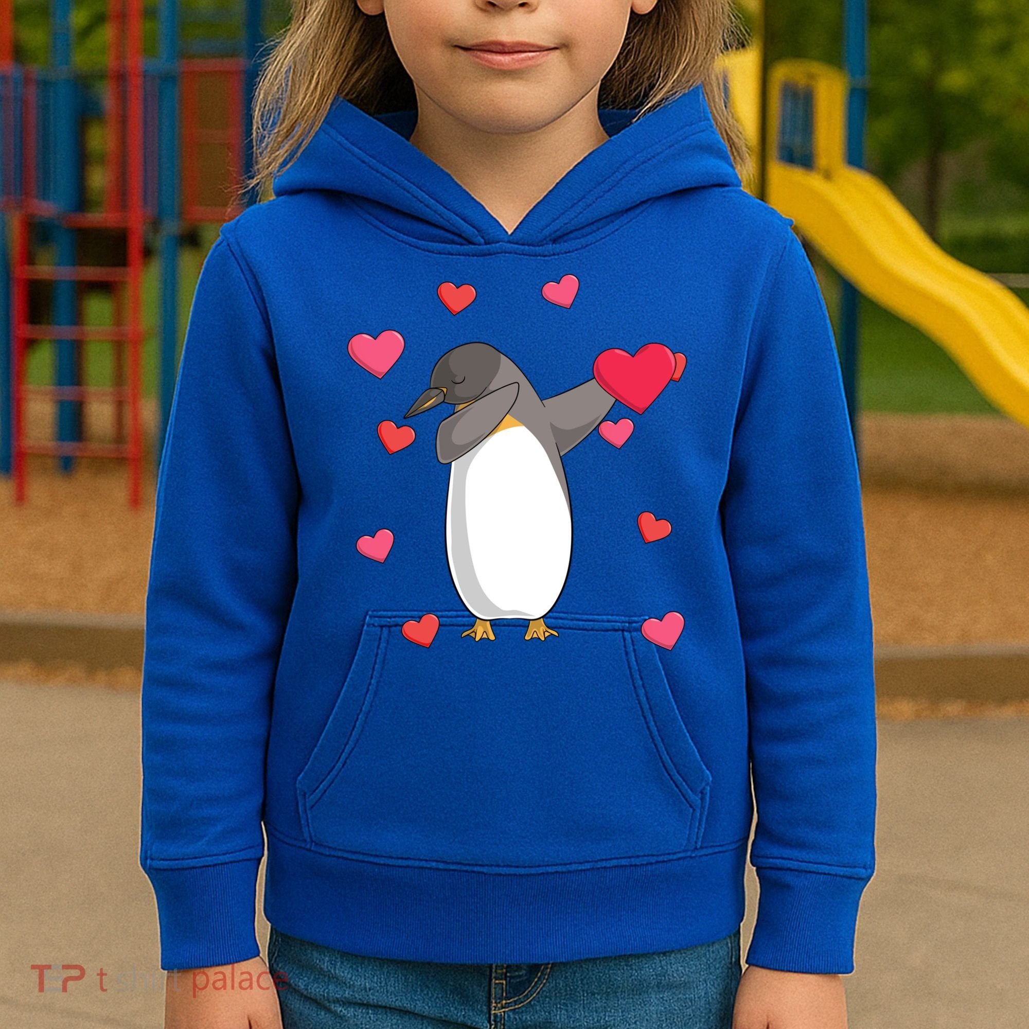 Dabbing Penguin Valentine's Day Love Heart Dance Pose Cute Gift Kids Hoodie