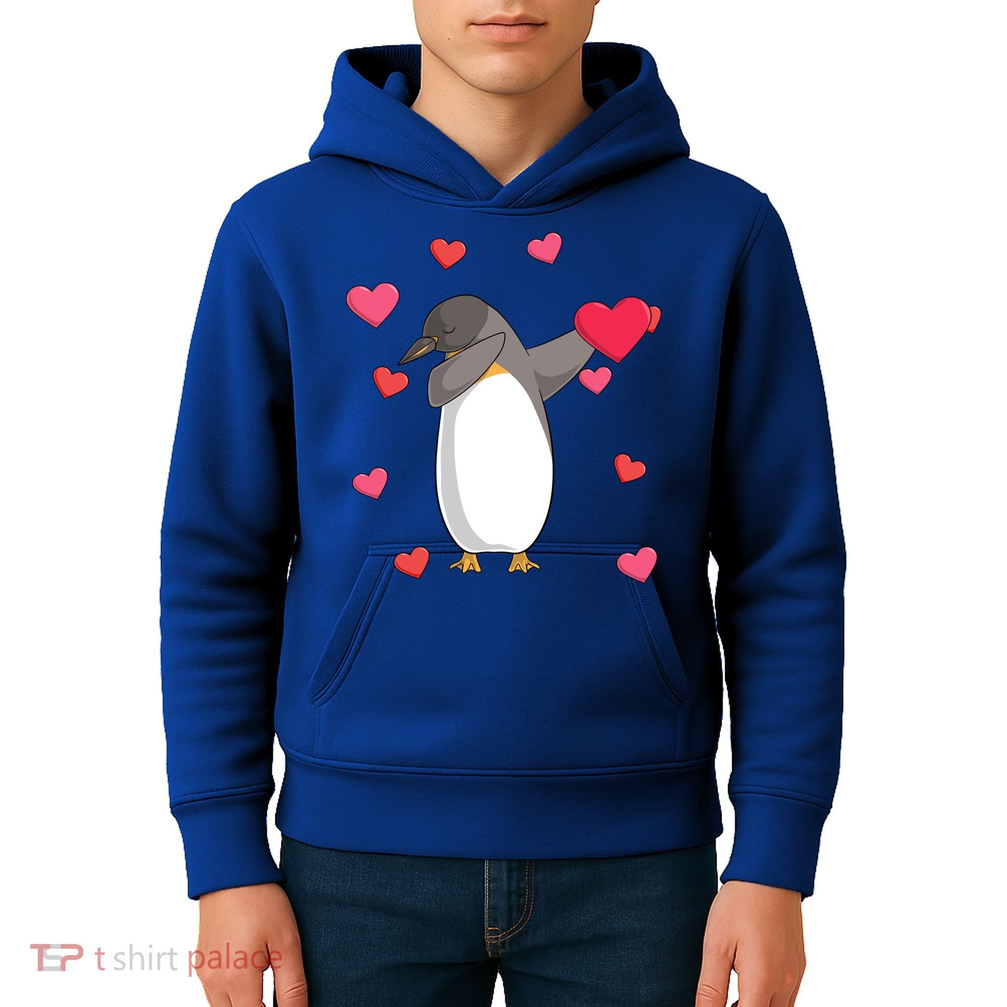 Dabbing Penguin Valentine's Day Love Heart Dance Pose Cute Gift Kids Hoodie