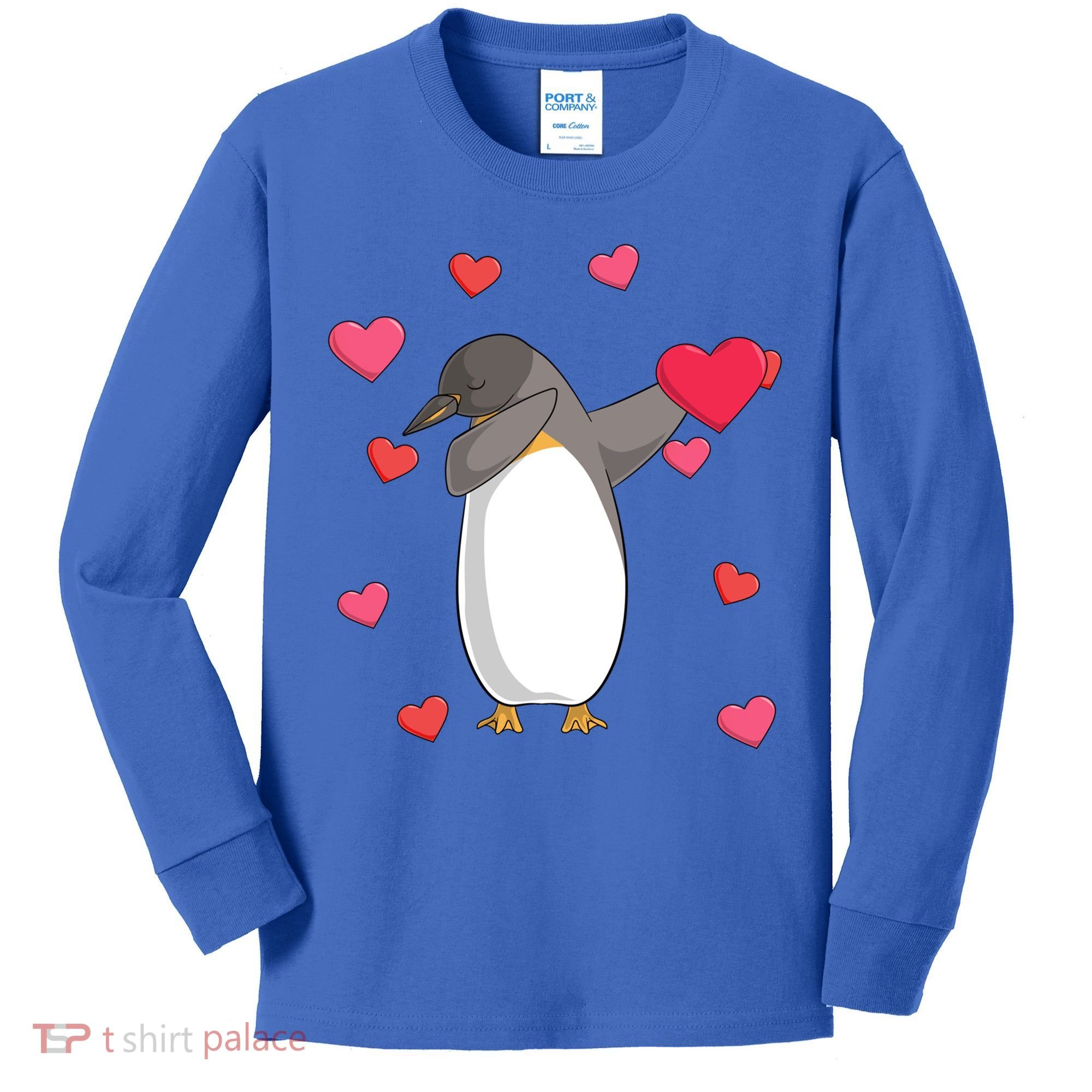 Dabbing Penguin Valentine's Day Love Heart Dance Pose Cute Gift Kids Long Sleeve Shirt