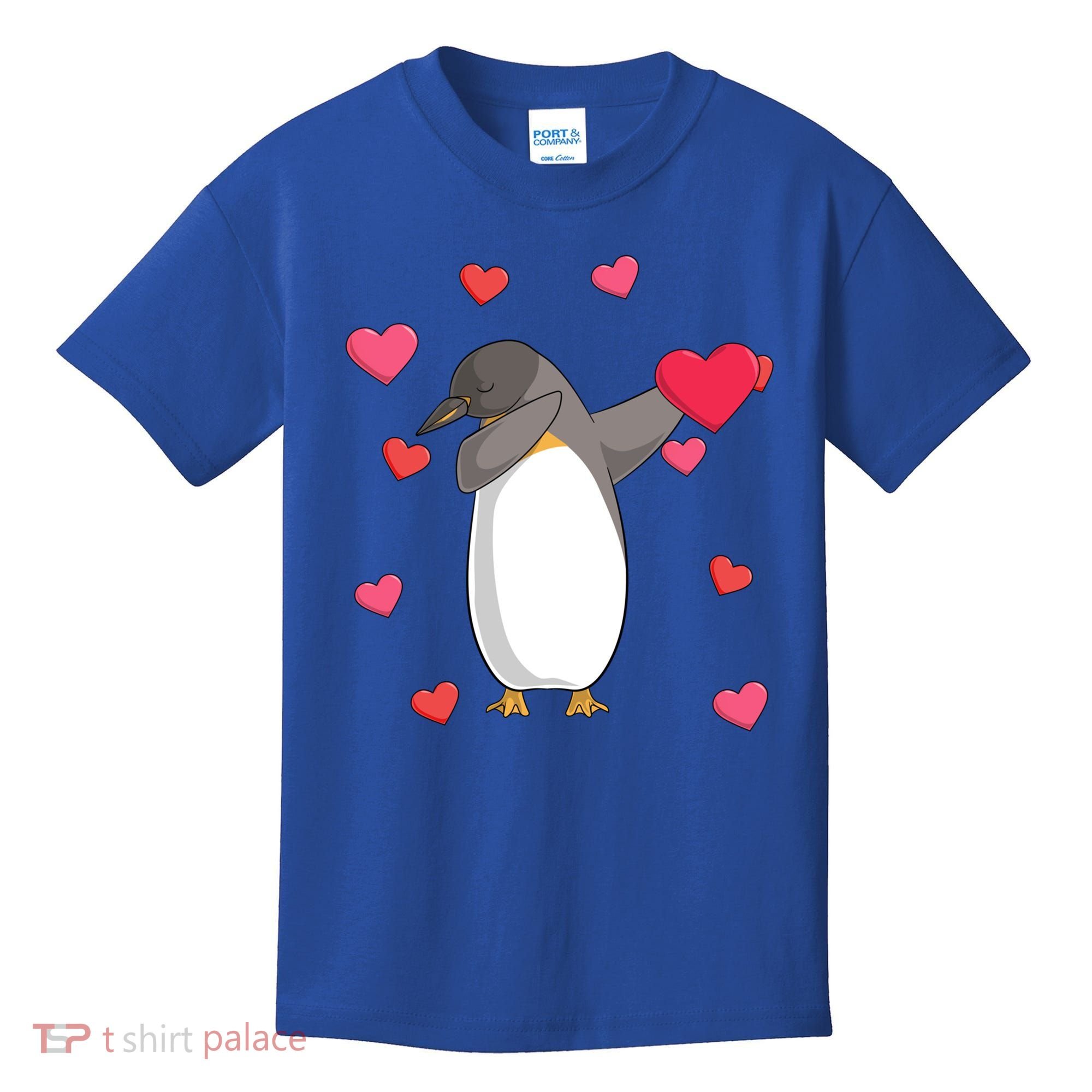 Dabbing Penguin Valentine's Day Love Heart Dance Pose Cute Gift Kids T-Shirt
