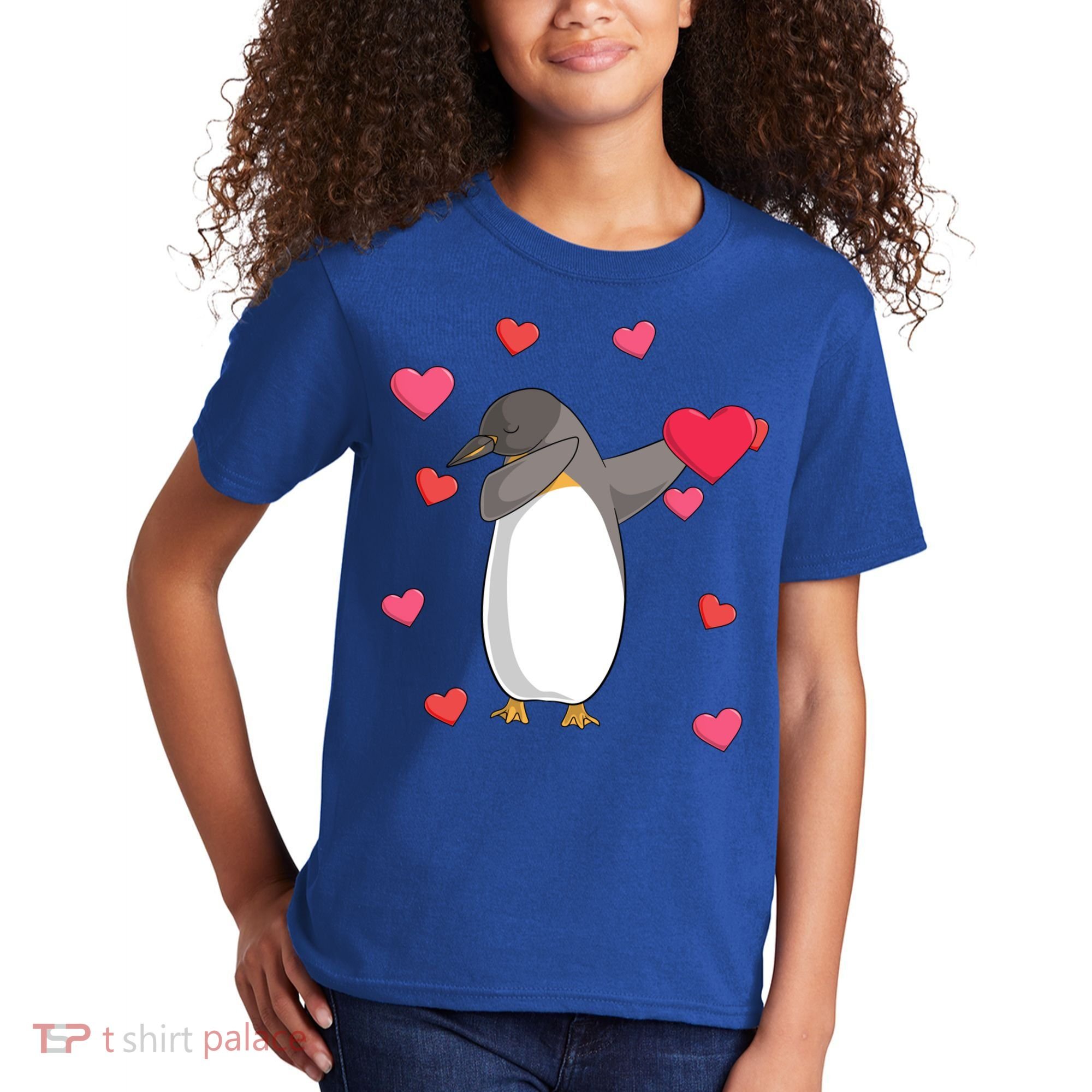 Dabbing Penguin Valentine's Day Love Heart Dance Pose Cute Gift Kids T-Shirt
