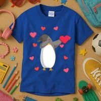 Dabbing Penguin Valentine's Day Love Heart Dance Pose Cute Gift Kids T-Shirt thumb 3