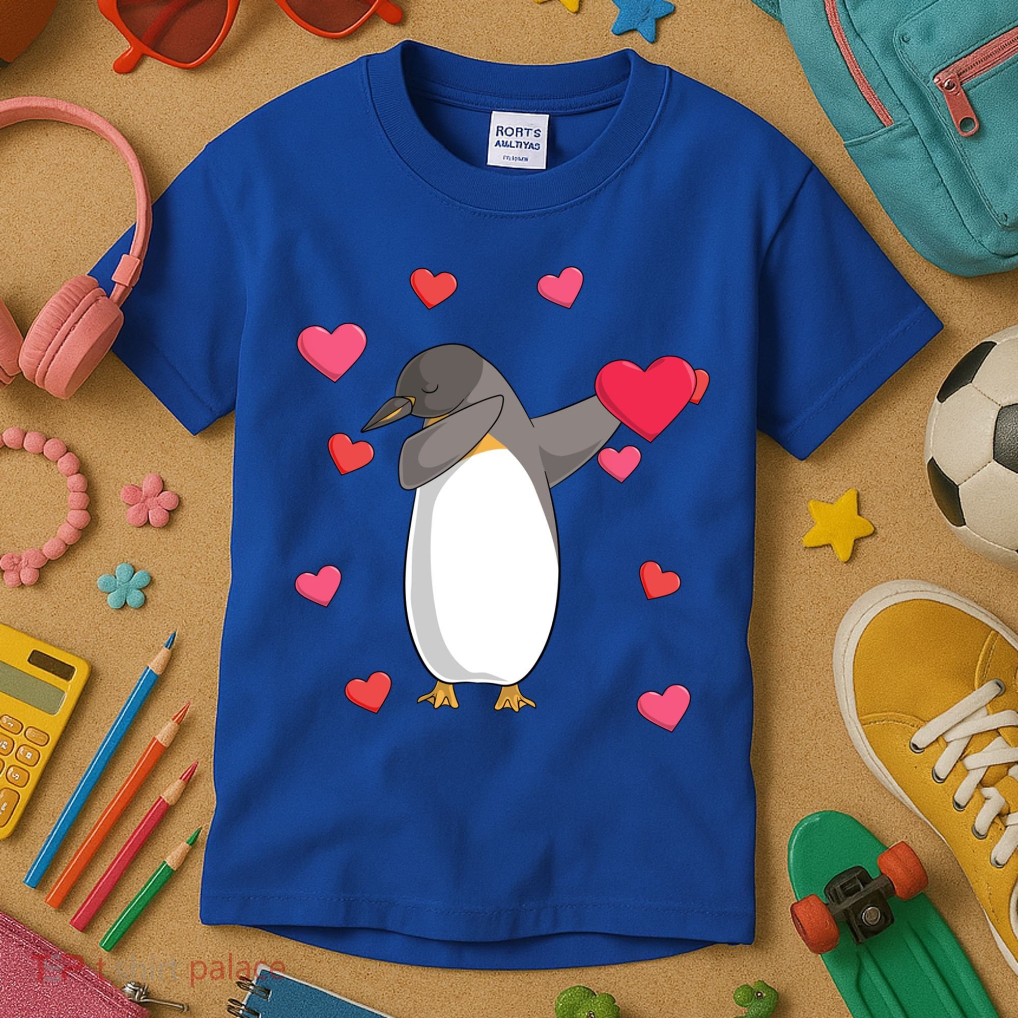 Dabbing Penguin Valentine's Day Love Heart Dance Pose Cute Gift Kids T-Shirt