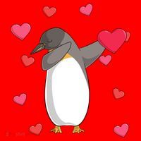 Dabbing Penguin Valentine's Day Love Heart Dance Pose Cute Gift Santa Hat thumb 1