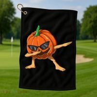 Dabbing Pumpkin With Glasses Halloween Pumpkin Dabbing Dab Gift Golf Towel thumb 1