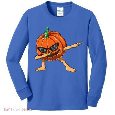 Dabbing Pumpkin With Glasses Halloween Pumpkin Dabbing Dab Gift Kids Long Sleeve Shirt
