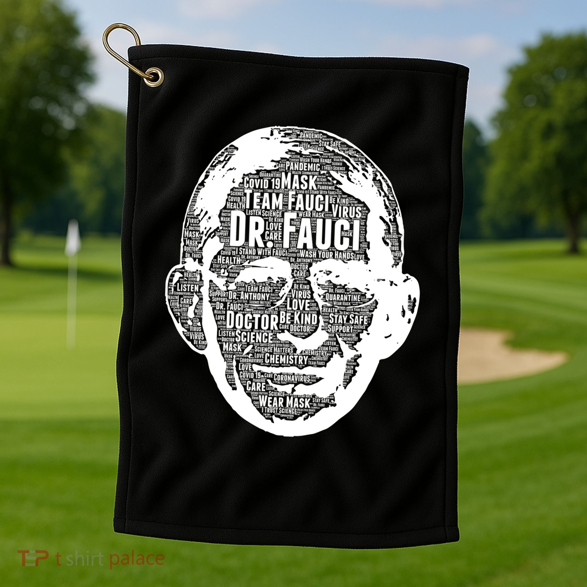 Dr. Fauci Word Face Portrait Golf Towel