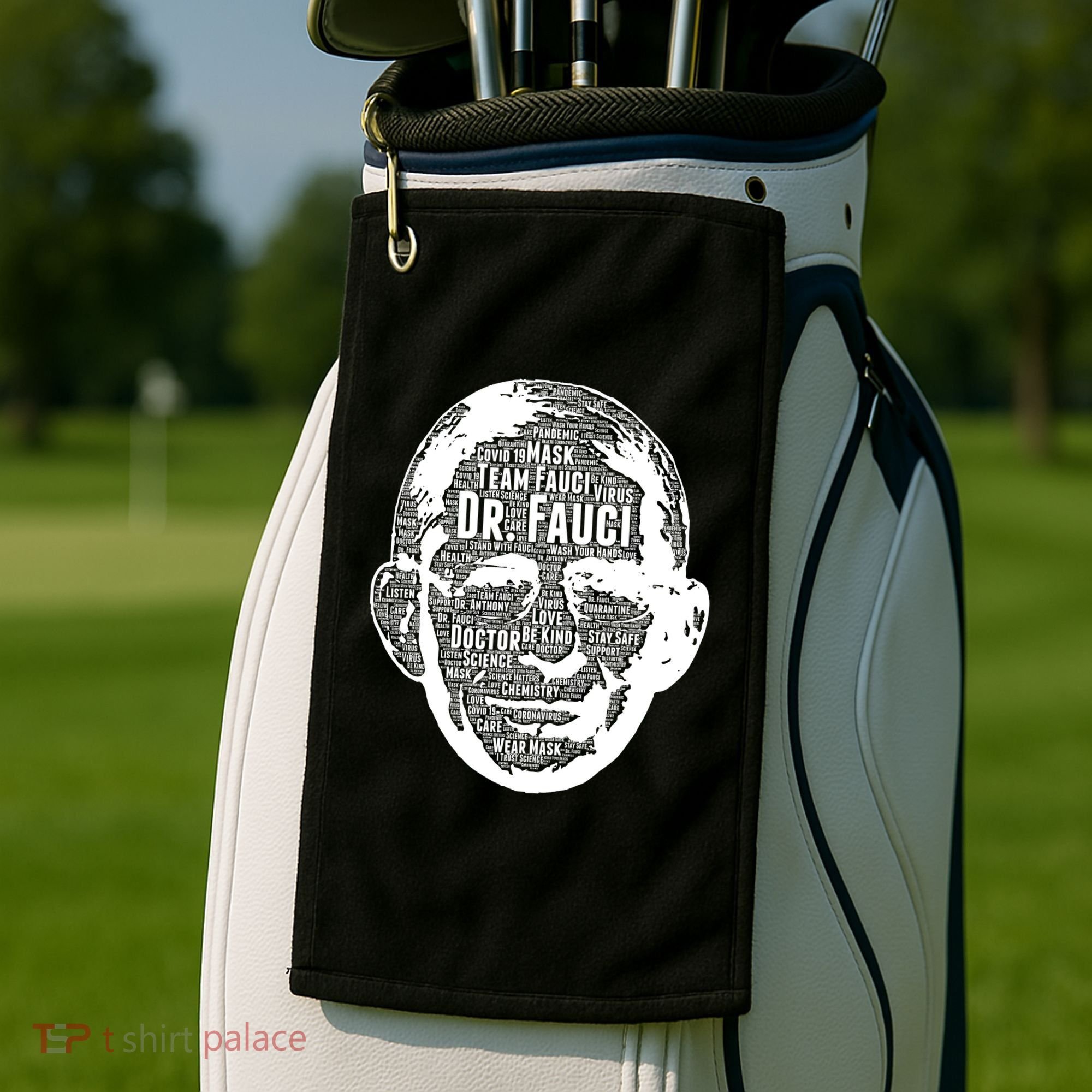Dr. Fauci Word Face Portrait Golf Towel