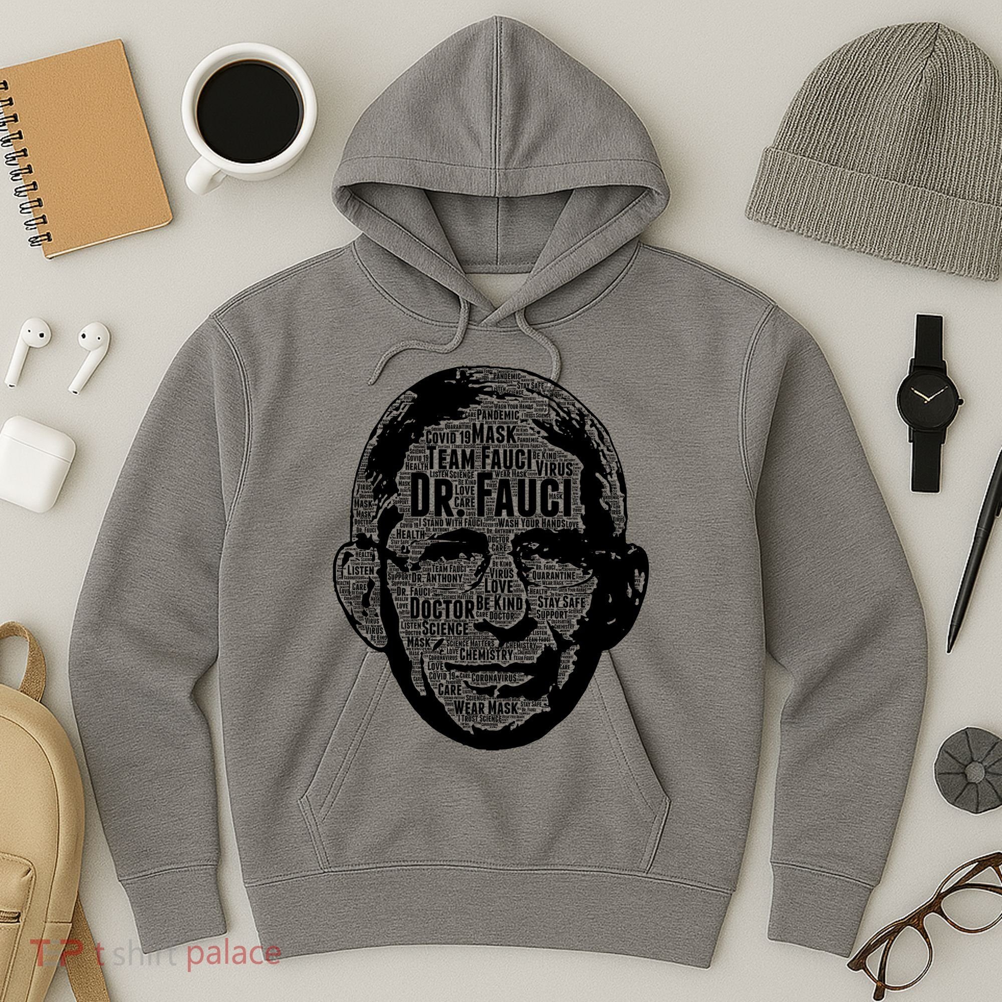 Dr. Fauci Word Face Portrait Hoodie
