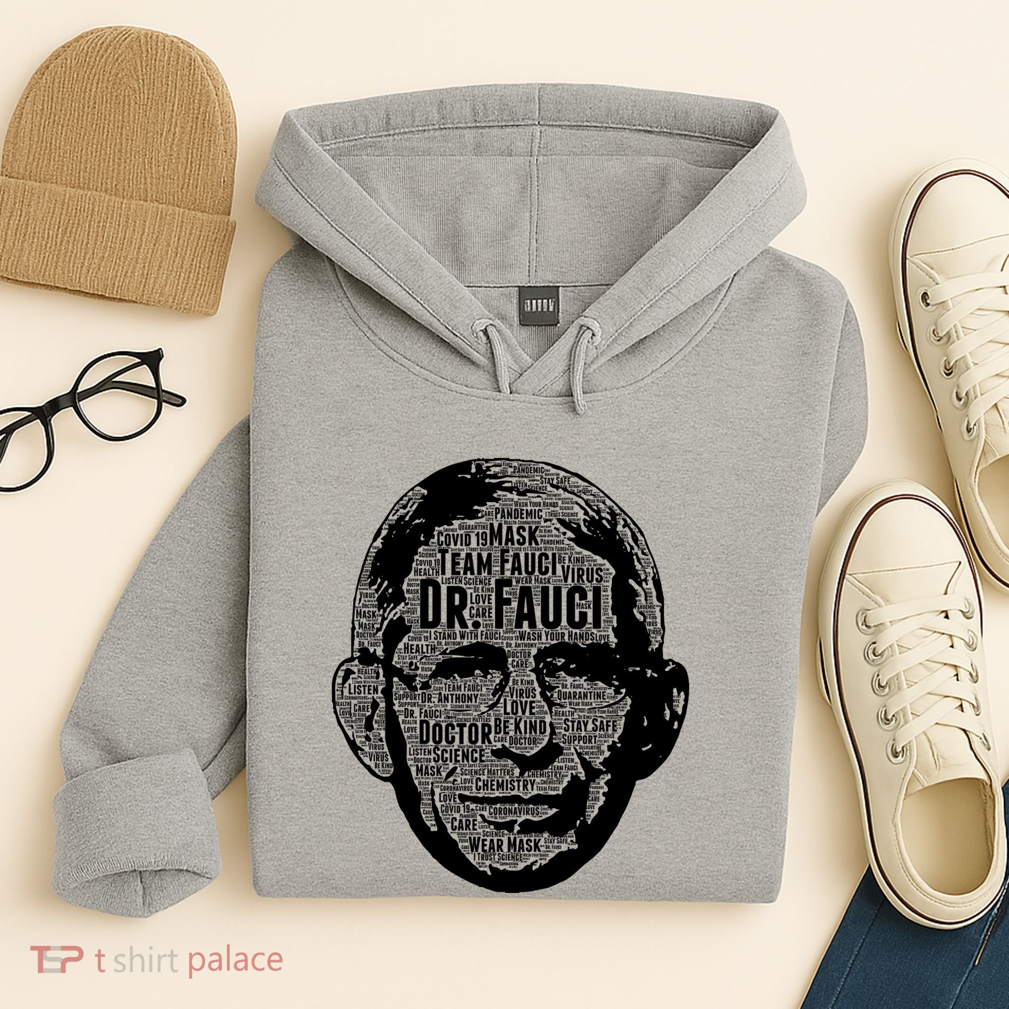 Dr. Fauci Word Face Portrait Hoodie
