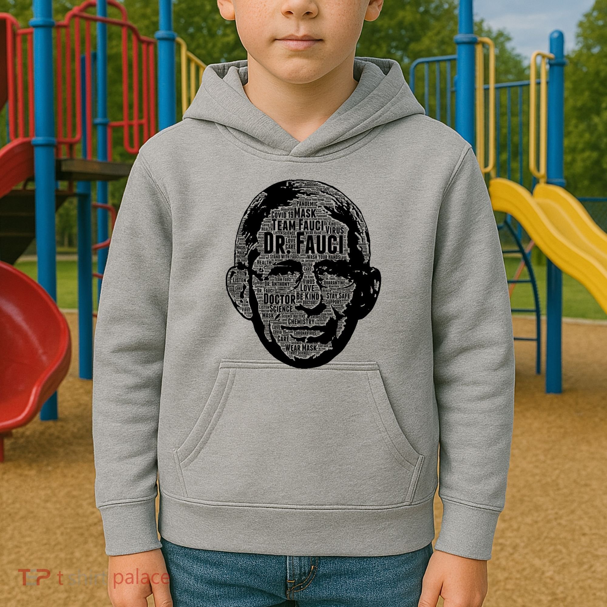 Dr. Fauci Word Face Portrait Kids Hoodie
