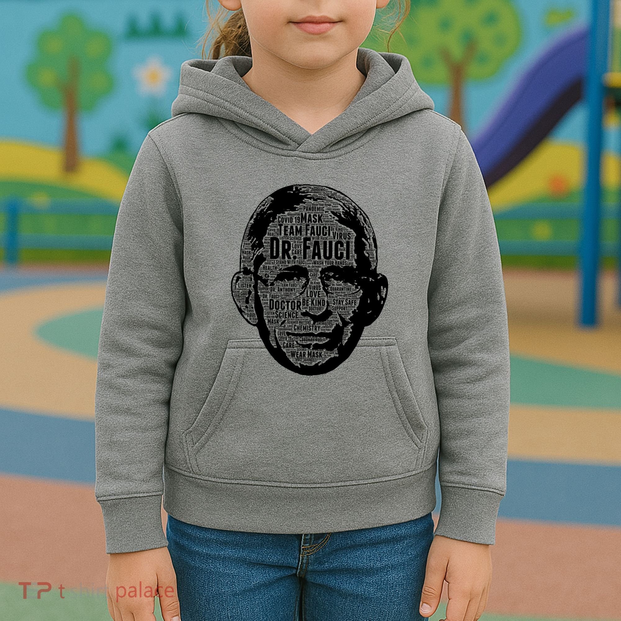 Dr. Fauci Word Face Portrait Kids Hoodie
