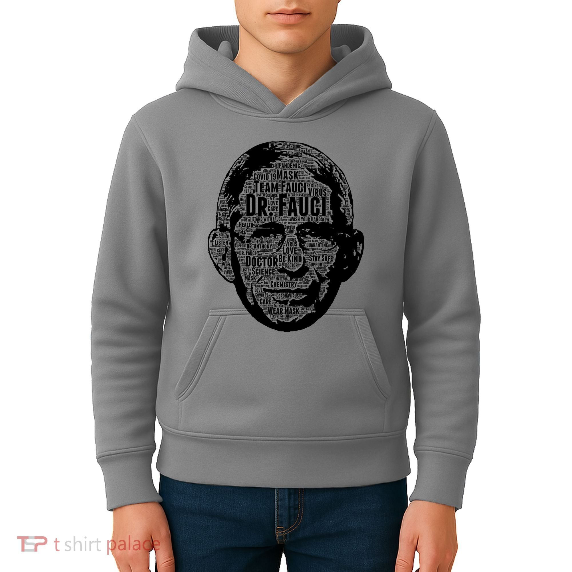 Dr. Fauci Word Face Portrait Kids Hoodie