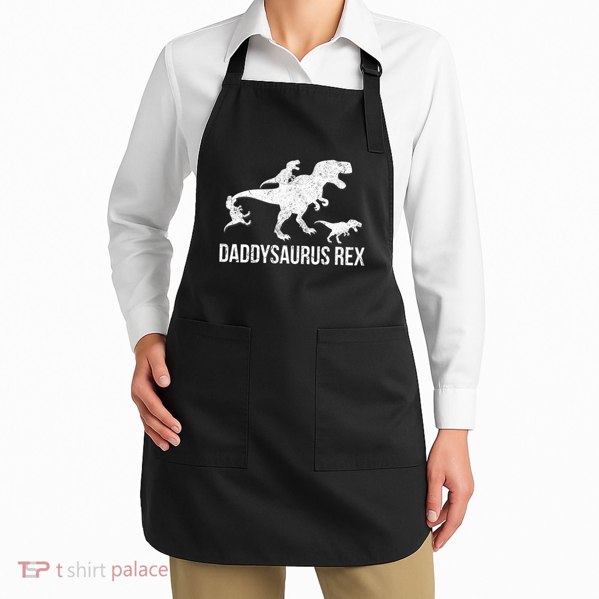 Daddysaurus Rex 3 Daddy Dinosaur Vneck Apron
