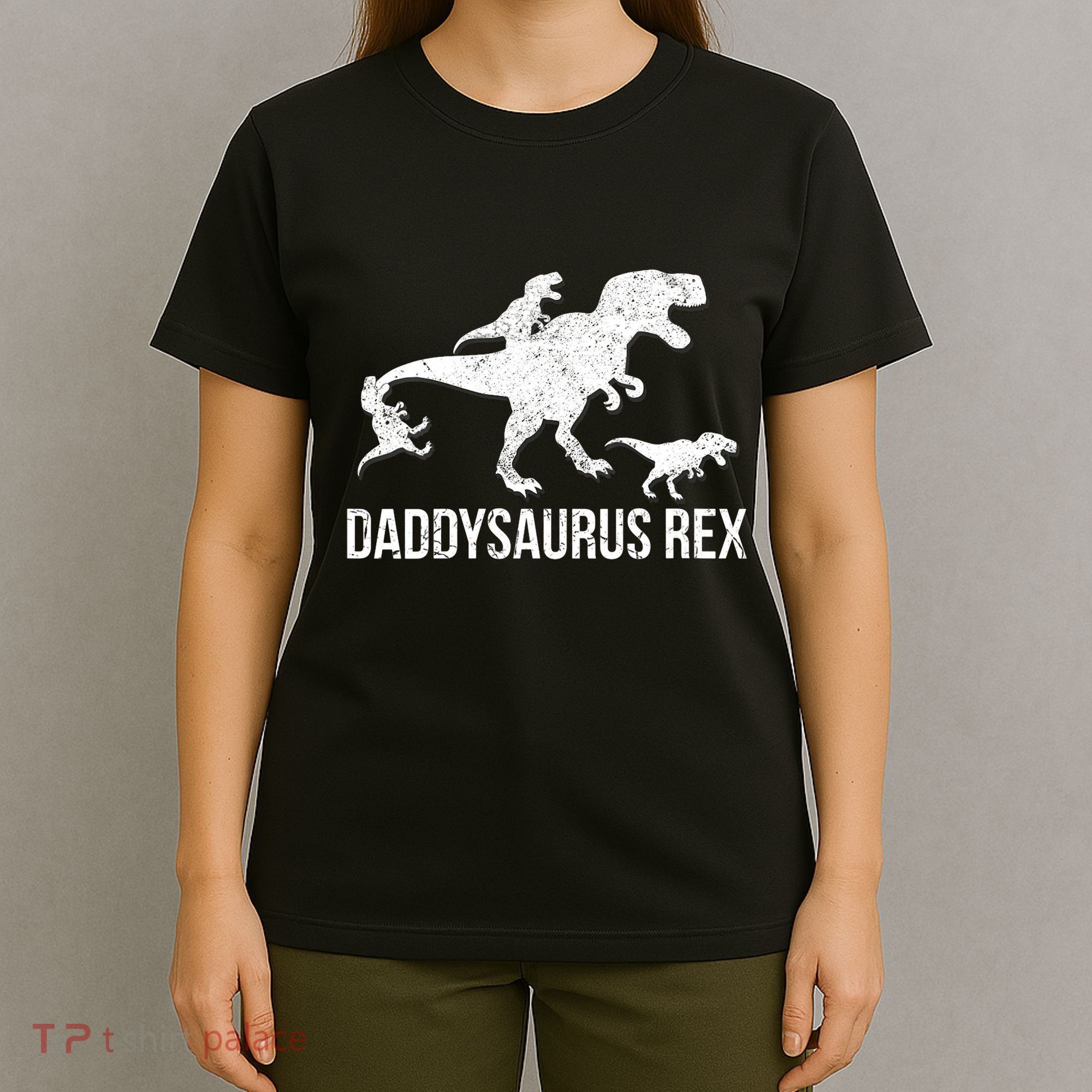 Daddysaurus Rex 3 Daddy Dinosaur Vneck T-Shirt