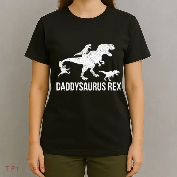 Daddysaurus Rex 3 Daddy Dinosaur Vneck T-Shirt