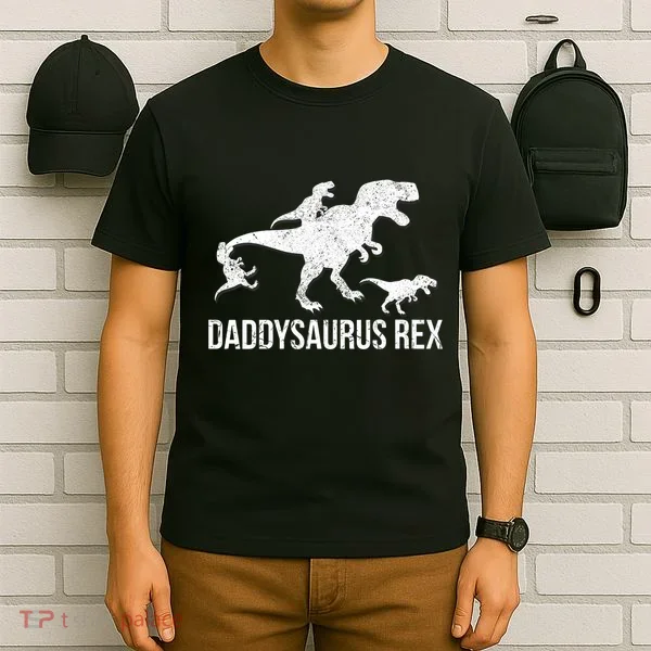 Daddysaurus Rex 3 Daddy Dinosaur Vneck T-Shirt