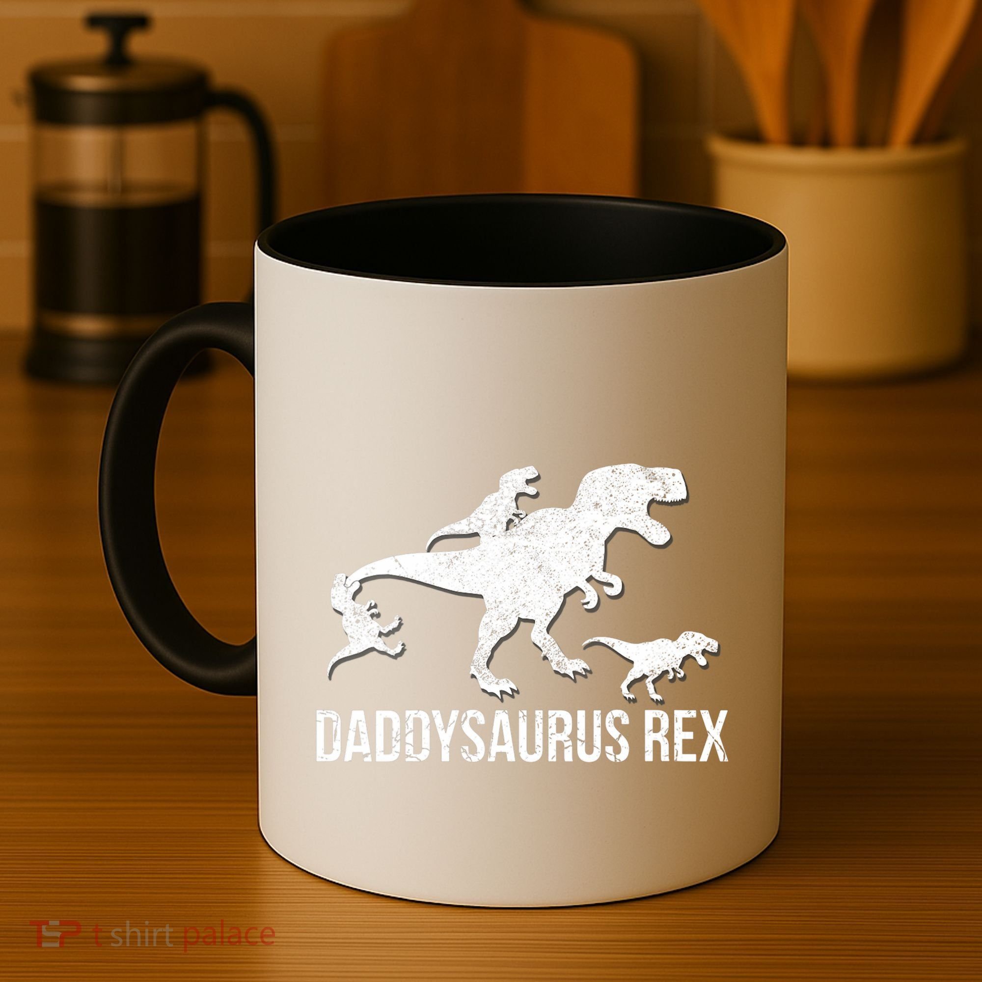 Daddysaurus Rex 3 Daddy Dinosaur Vneck Coffee Mug