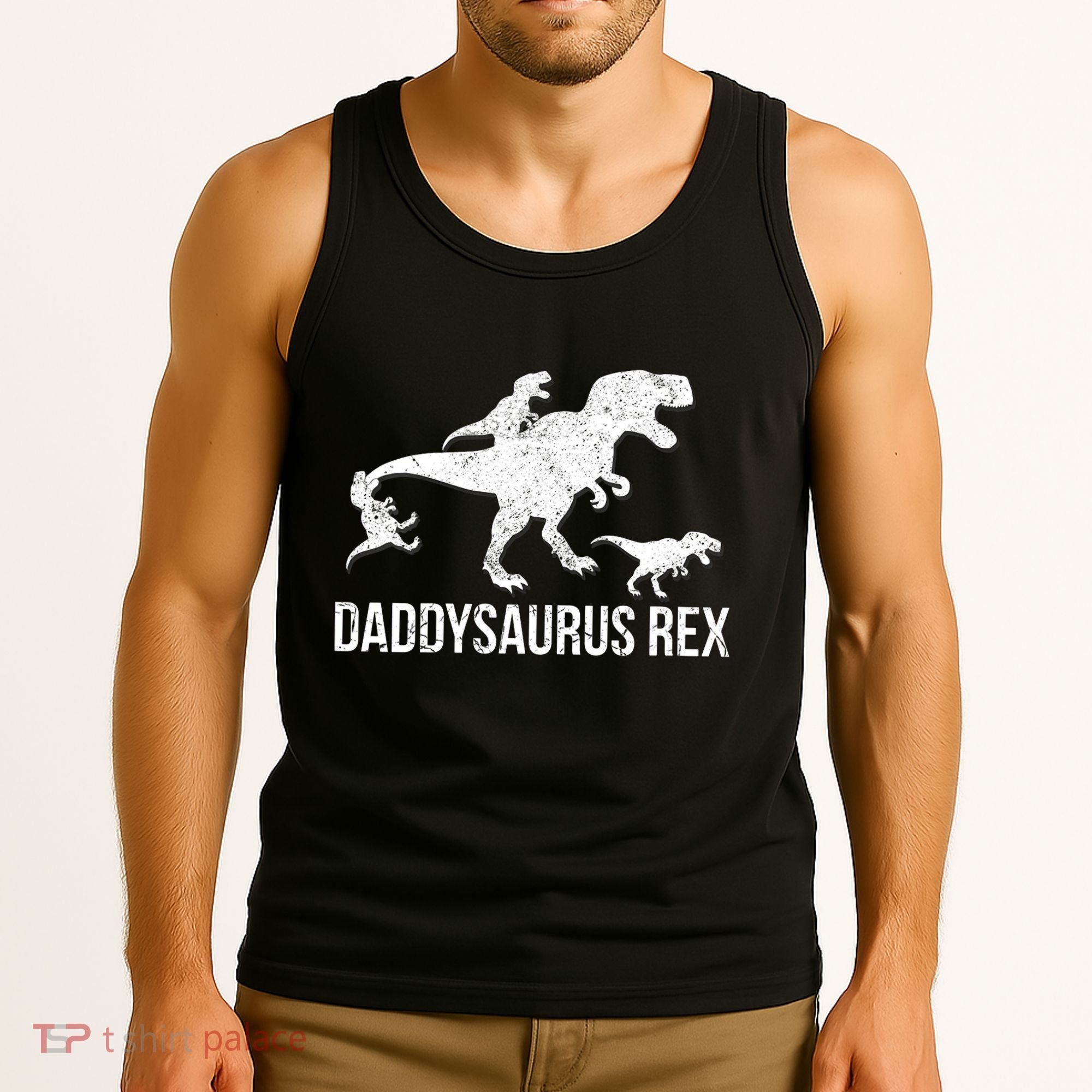 Daddysaurus Rex 3 Daddy Dinosaur Vneck Tank Top