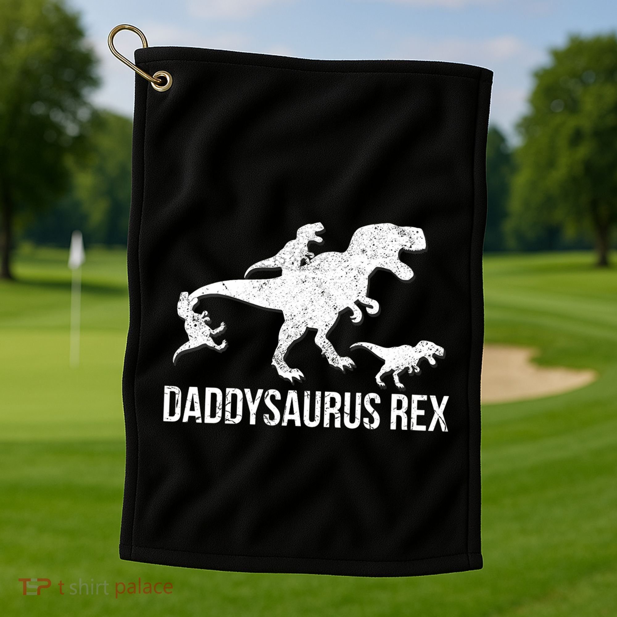 Daddysaurus Rex 3 Daddy Dinosaur Vneck Golf Towel