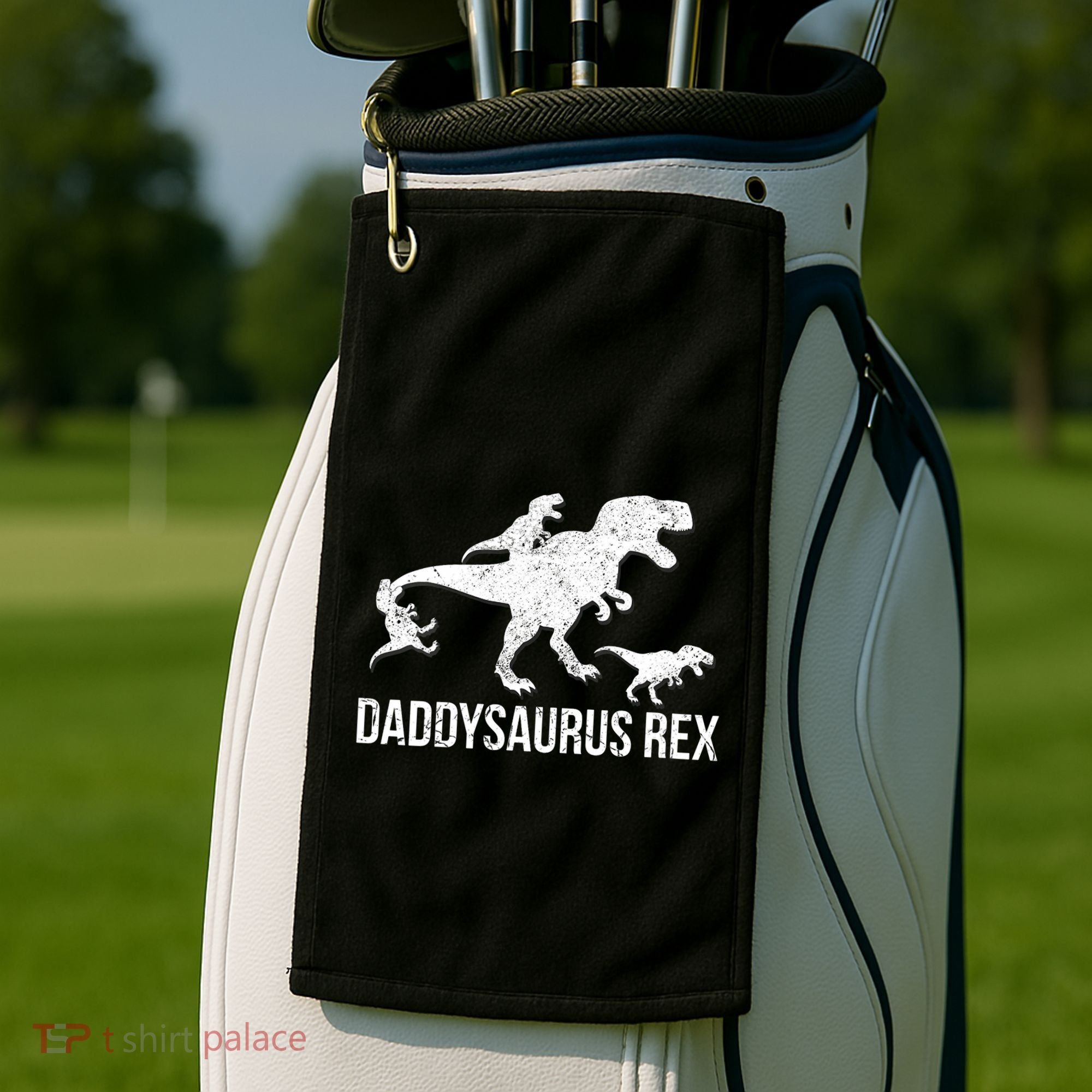 Daddysaurus Rex 3 Daddy Dinosaur Vneck Golf Towel