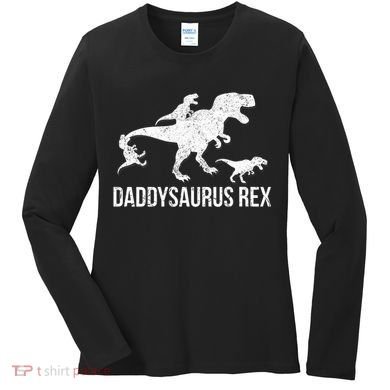 Daddysaurus Rex 3 Daddy Dinosaur Vneck Women's Long Sleeve Shirt