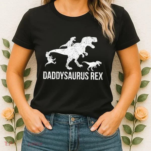 Daddysaurus Rex 3 Daddy Dinosaur Vneck Women's T-Shirt