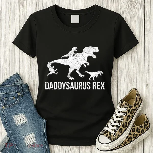 Daddysaurus Rex 3 Daddy Dinosaur Vneck Women's T-Shirt