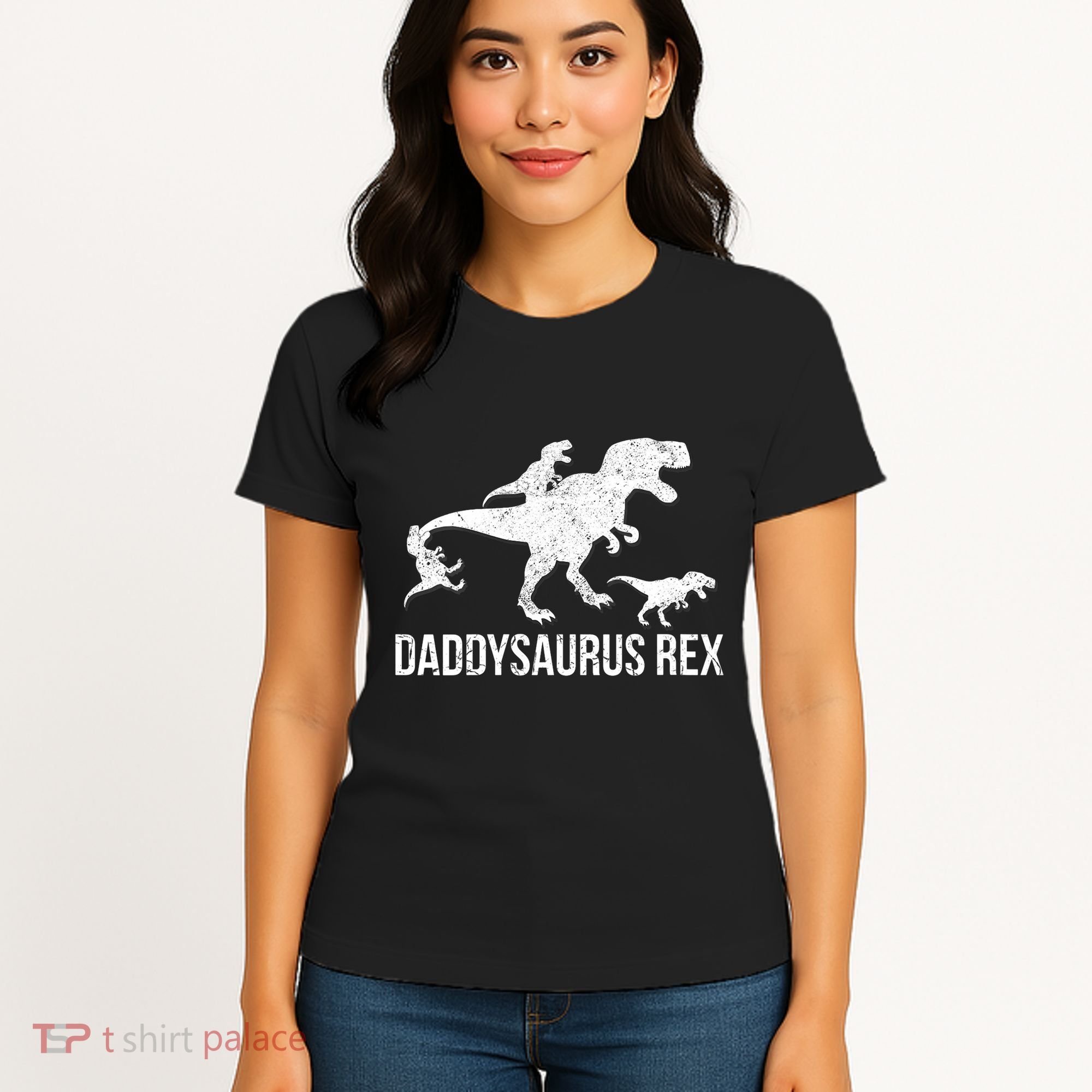 Daddysaurus Rex 3 Daddy Dinosaur Vneck Women's T-Shirt
