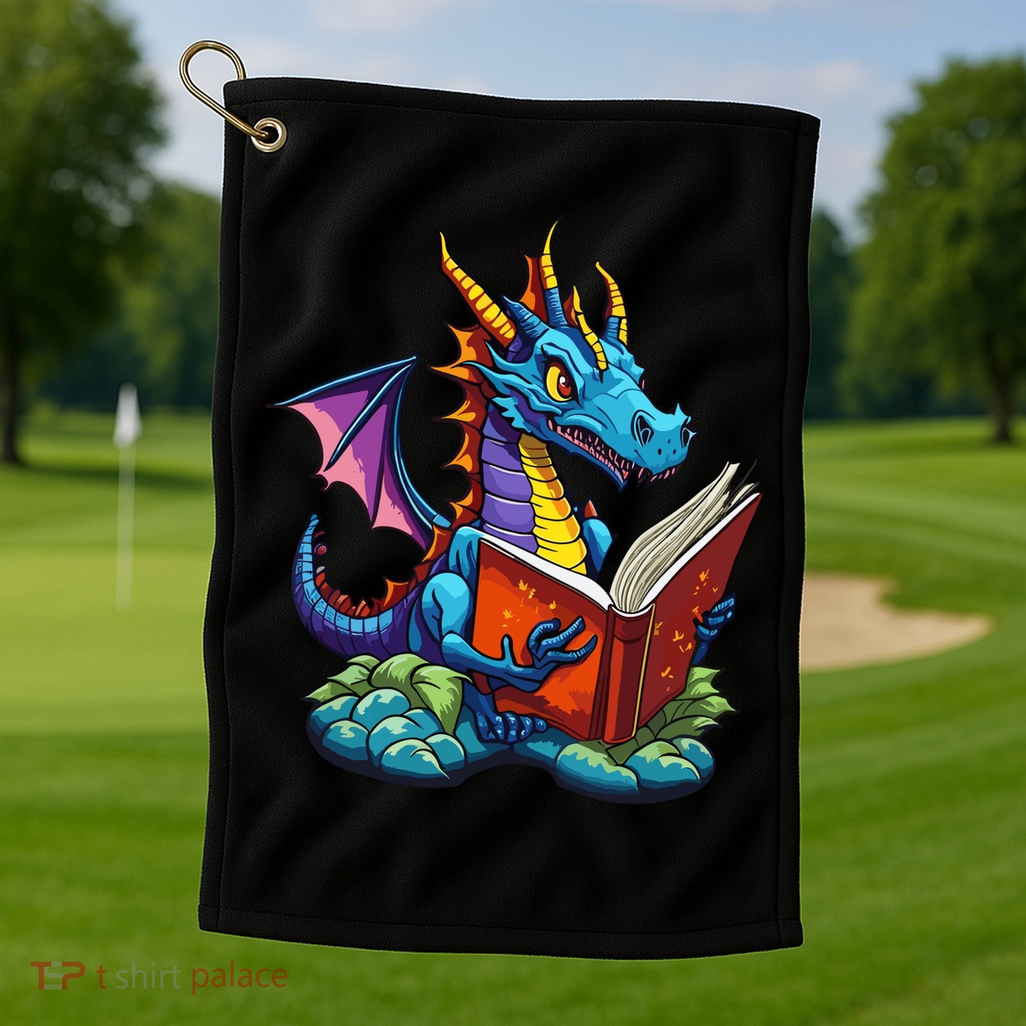 Dragon Reading A Book Golf Towel
