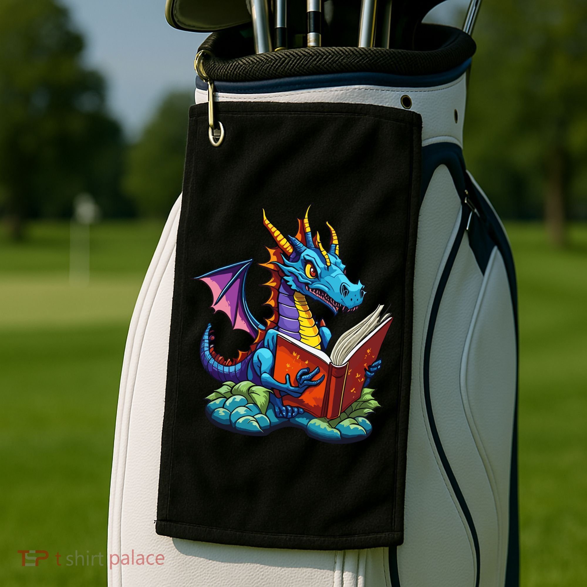 Dragon Reading A Book Golf Towel