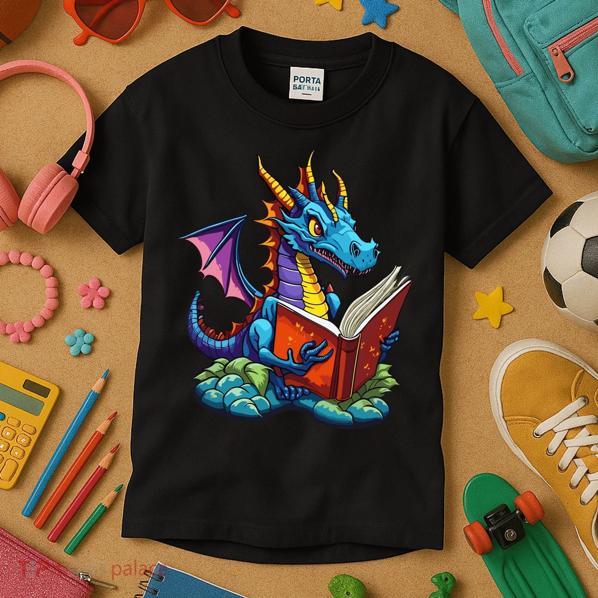 Dragon Reading A Book Kids T-Shirt