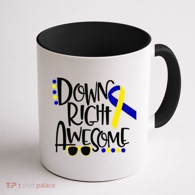 Down Right Awesome Down Syndrome Awareness Ribbon Coffee Mug back