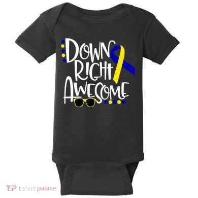 Down Right Awesome Down Syndrome Awareness Ribbon Baby Bodysuit