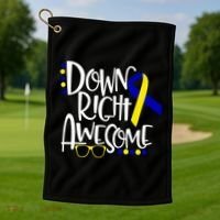 Down Right Awesome Down Syndrome Awareness Ribbon Golf Towel thumb 1