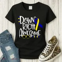 Down Right Awesome Down Syndrome Awareness Ribbon Women's T-Shirt thumb 3