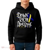 Down Right Awesome Down Syndrome Awareness Ribbon Kids Hoodie thumb 4