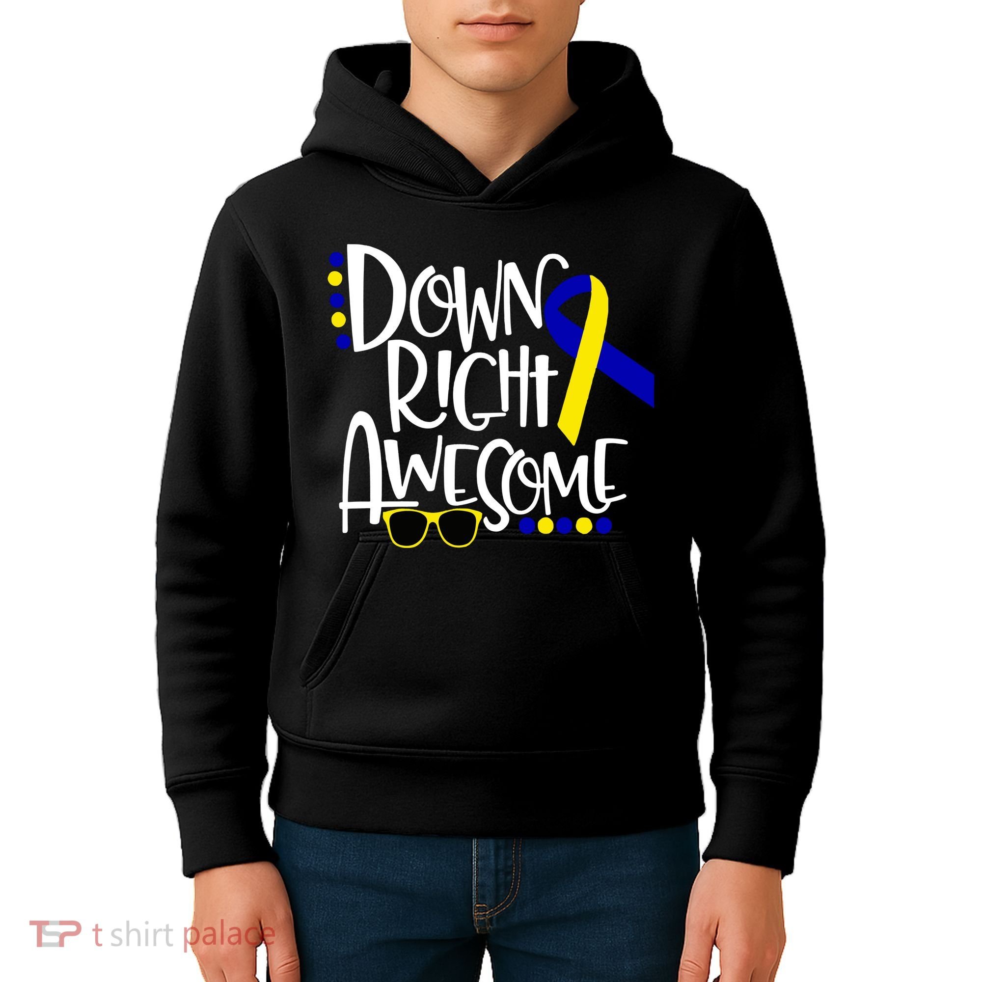 Down Right Awesome Down Syndrome Awareness Ribbon Kids Hoodie