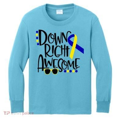 Down Right Awesome Down Syndrome Awareness Ribbon Kids Long Sleeve Shirt