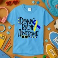 Down Right Awesome Down Syndrome Awareness Ribbon Kids T-Shirt thumb 3