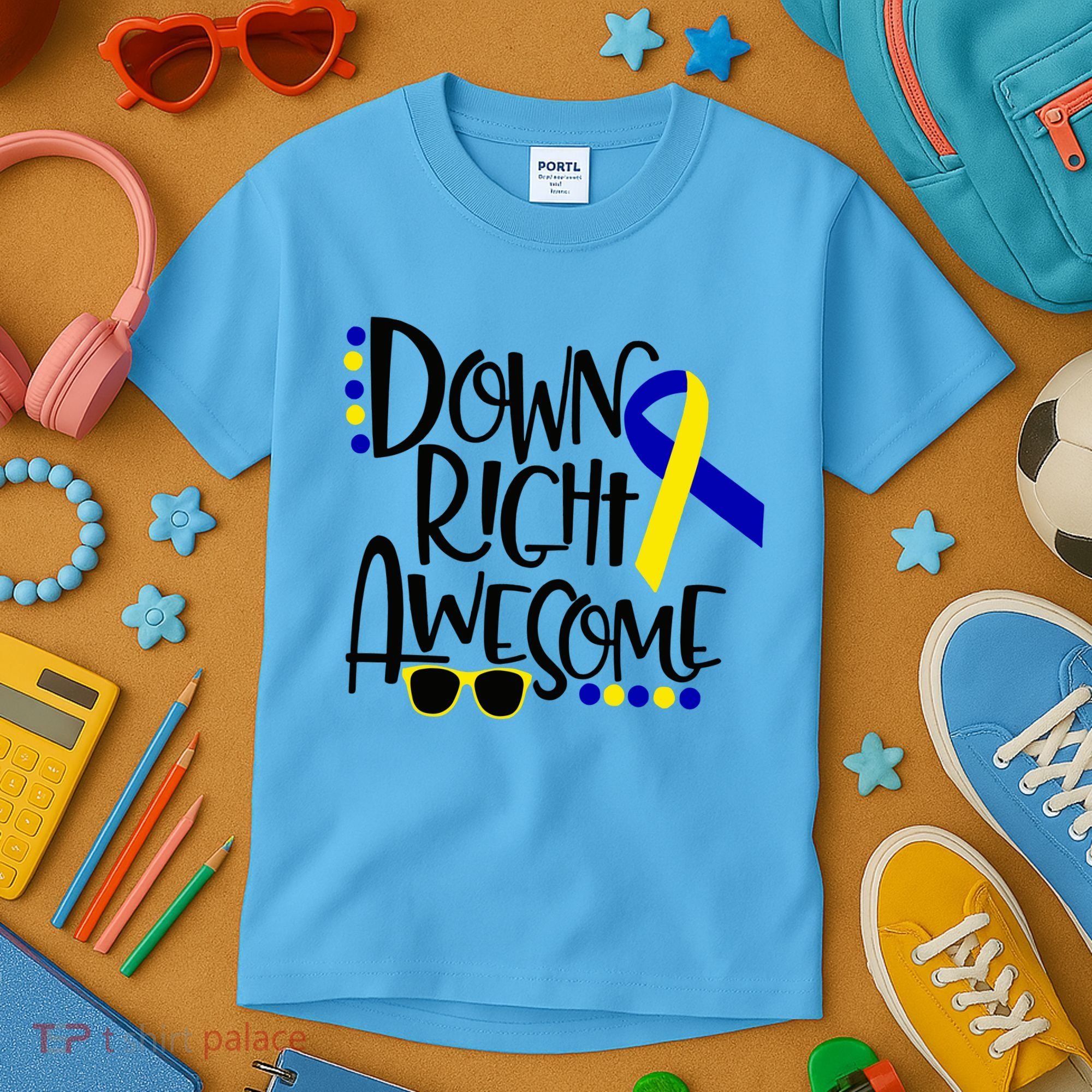 Down Right Awesome Down Syndrome Awareness Ribbon Kids T-Shirt