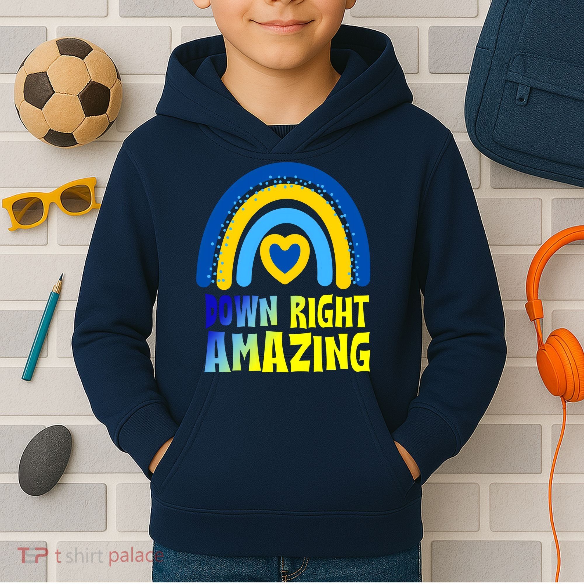 Down Right Amazing Rainbow Down Syndrome Awareness Kids Hoodie