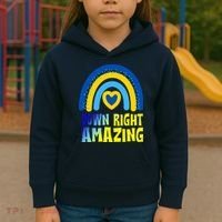 Down Right Amazing Rainbow Down Syndrome Awareness Kids Hoodie thumb 3