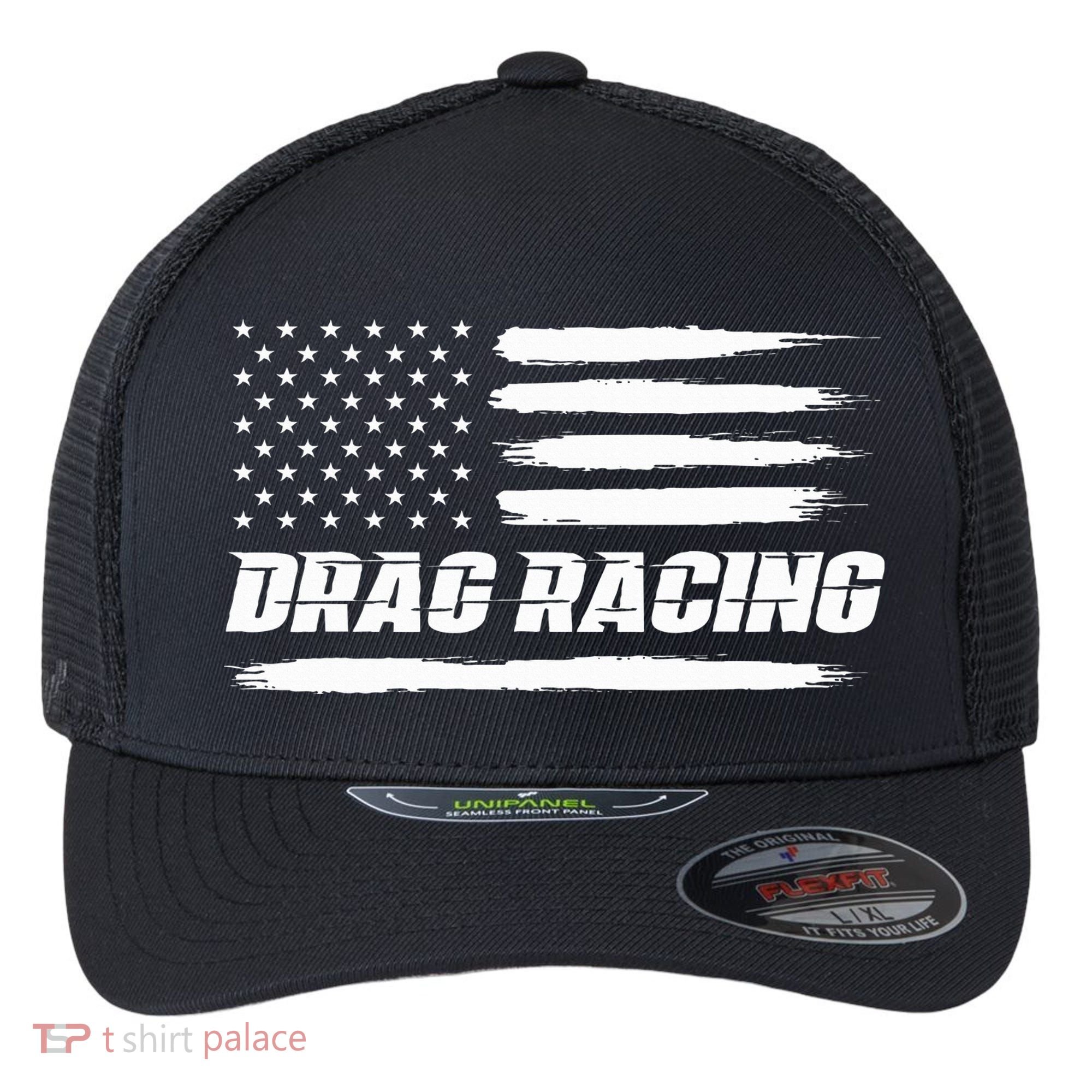 Drag Racing American Flag Drag Racer Race Flexfit Unipanel Trucker Cap