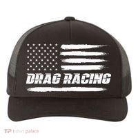 Drag Racing American Flag Drag Racer Race Yupoong Adult 5-Panel Trucker Hat thumb 0