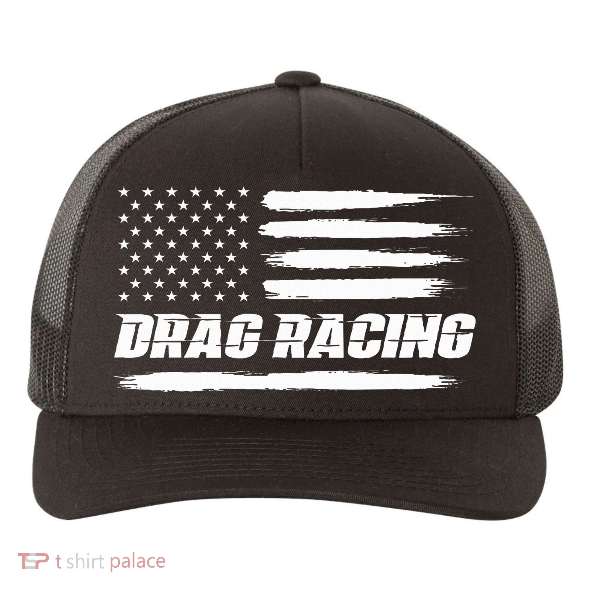 Drag Racing American Flag Drag Racer Race Yupoong Adult 5-Panel Trucker Hat