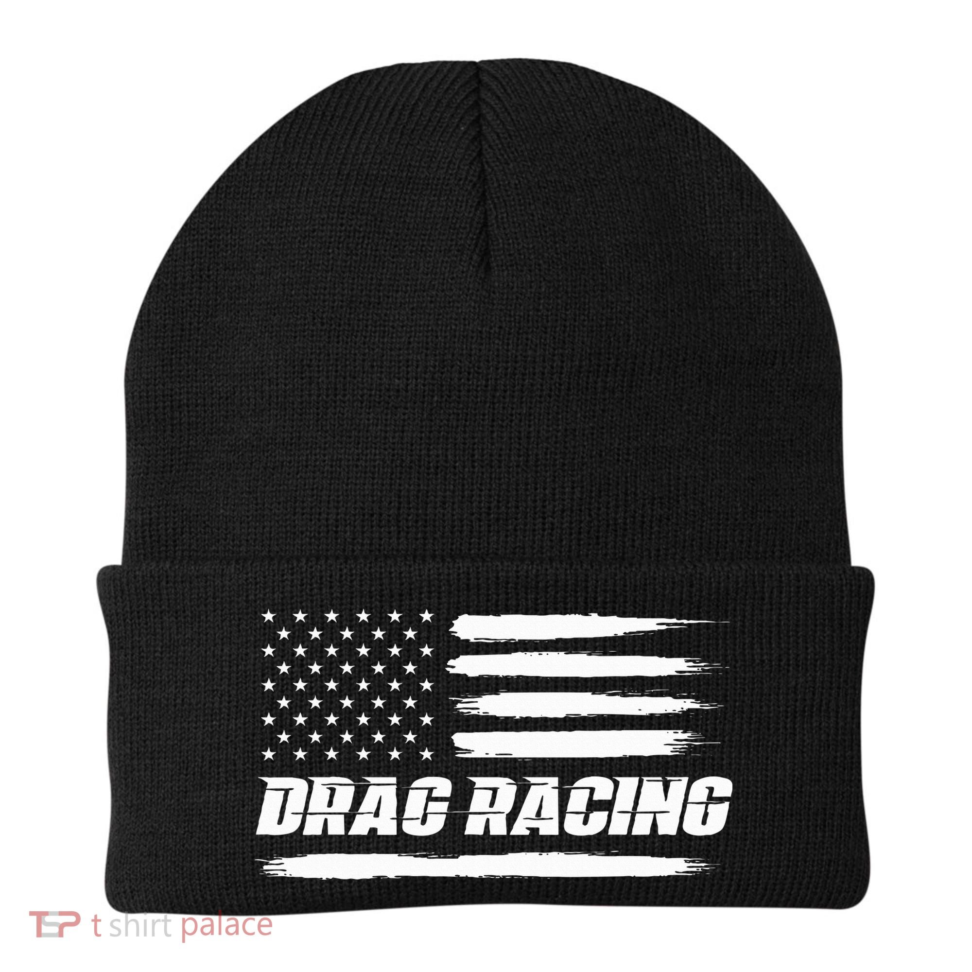 Drag Racing American Flag Drag Racer Race Beanie