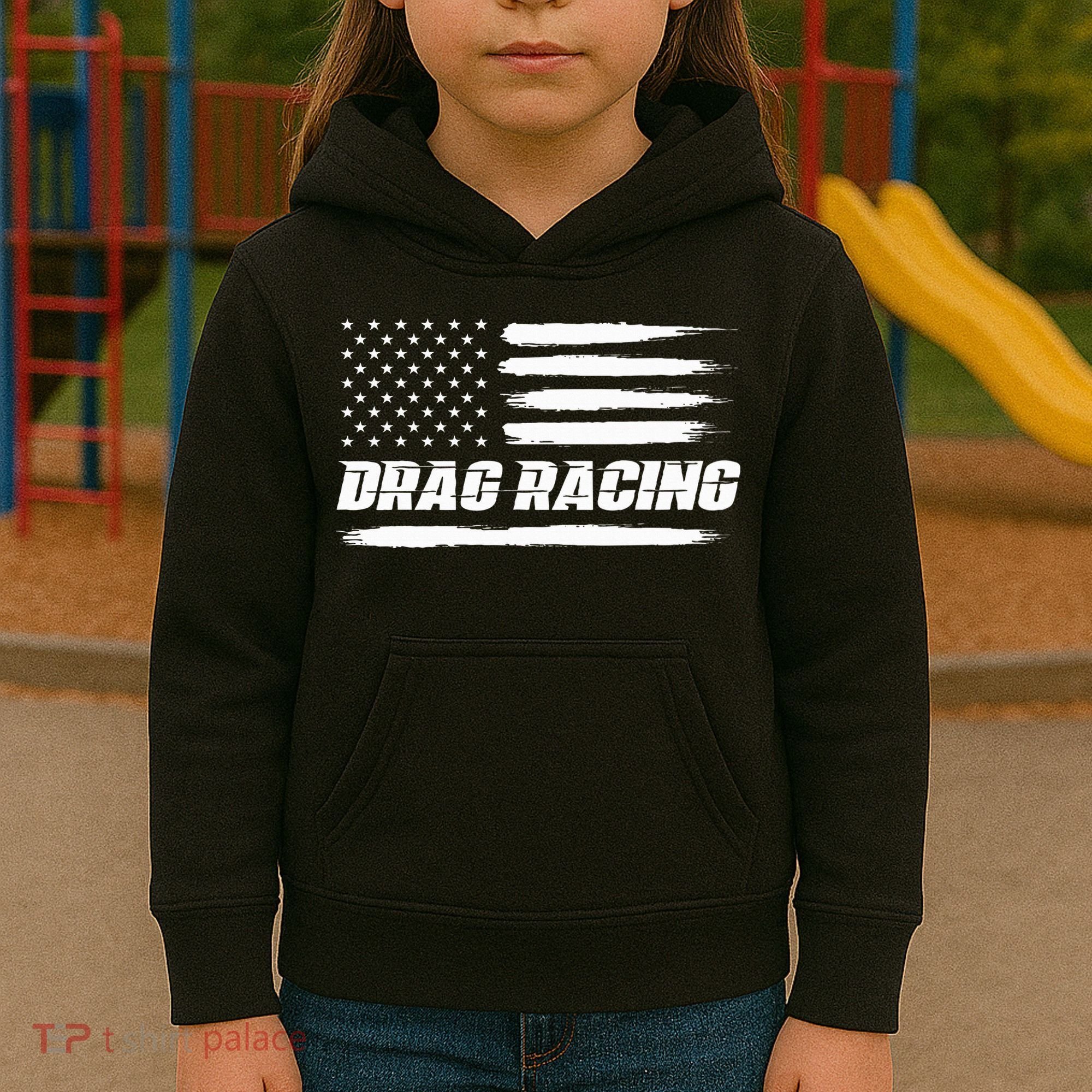 Drag Racing American Flag Drag Racer Race Kids Hoodie