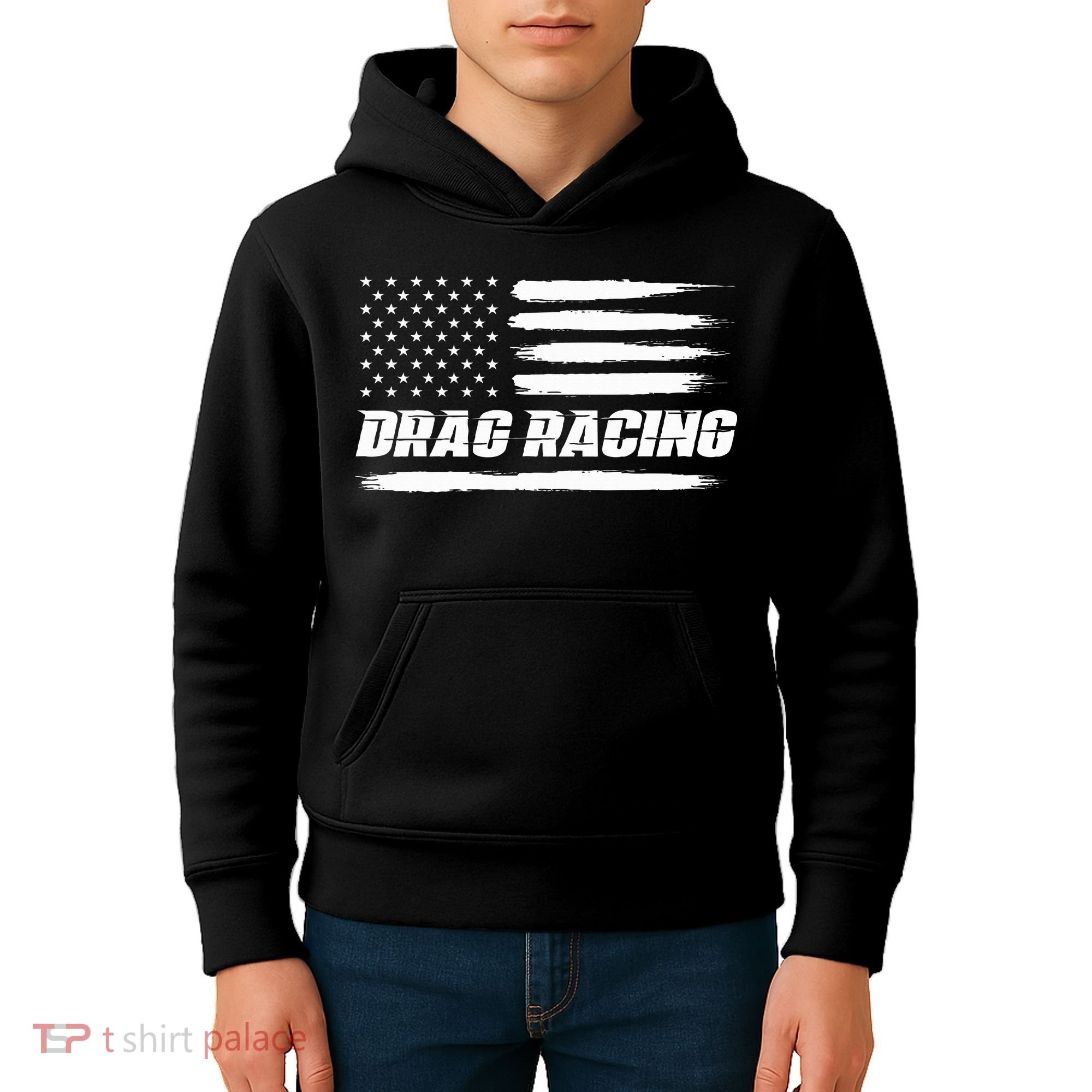 Drag Racing American Flag Drag Racer Race Kids Hoodie